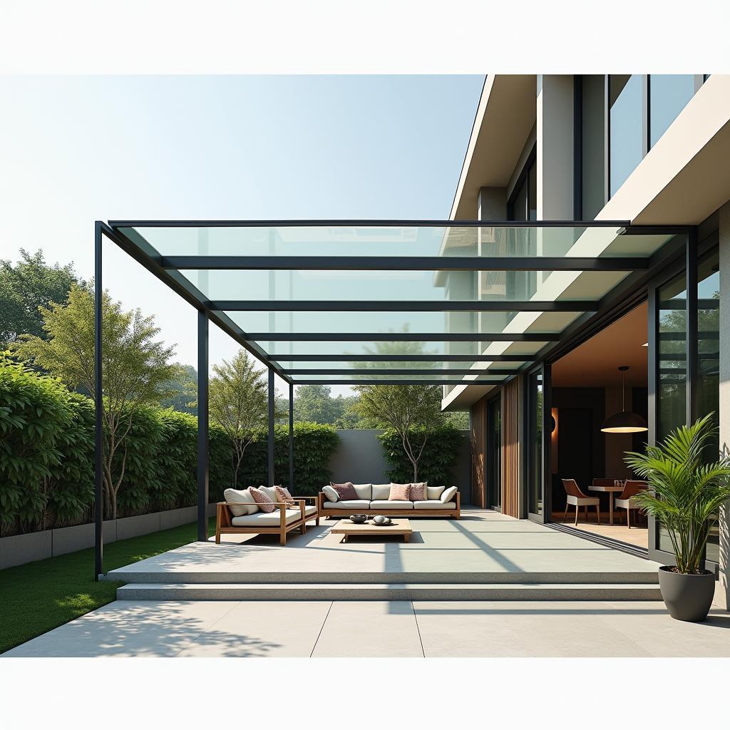 Mẫu mái che kính cường lực sang trọng cho biệt thự hiện đại ở Quận 12